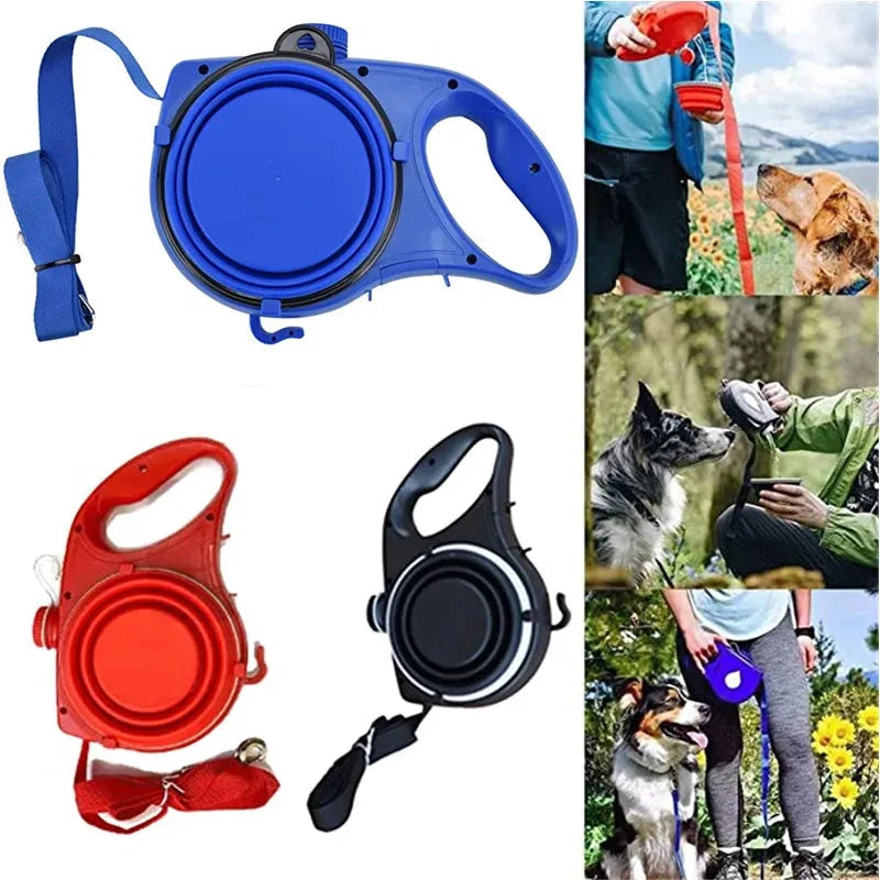 COOYOMOO 3 in 1 Pet Dog Leash with Built-in Water Bottle Bowl Waste Bag Dispenser