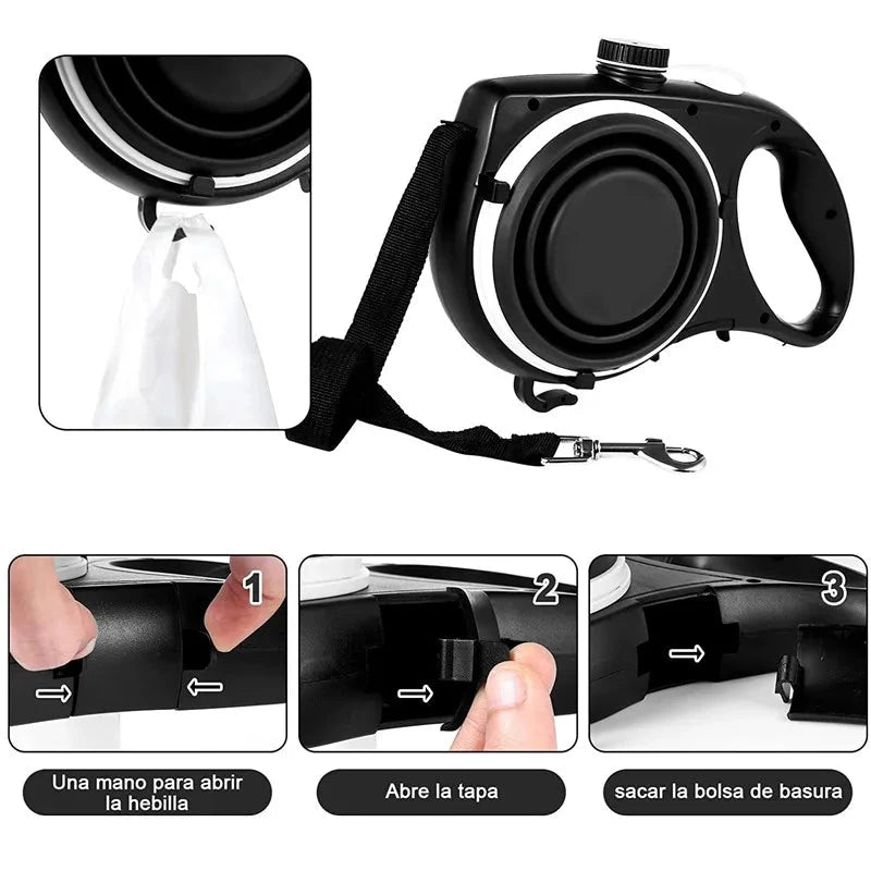 COOYOMOO 3 in 1 Pet Dog Leash with Built-in Water Bottle Bowl Waste Bag Dispenser