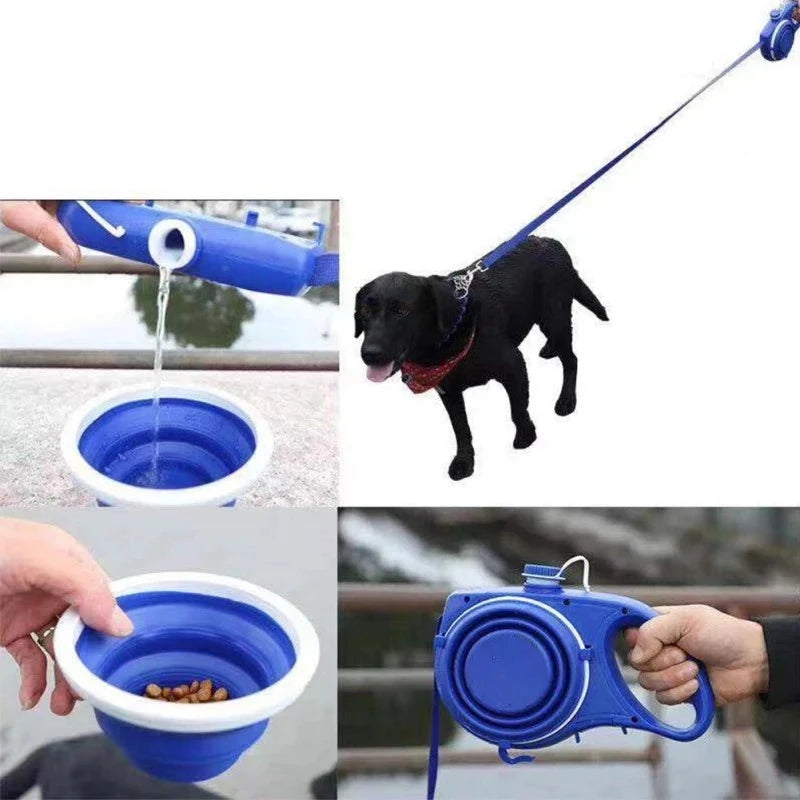 COOYOMOO 3 in 1 Pet Dog Leash with Built-in Water Bottle Bowl Waste Bag Dispenser