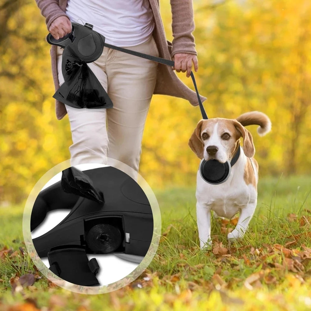 COOYOMOO 3 in 1 Pet Dog Leash with Built-in Water Bottle Bowl Waste Bag Dispenser